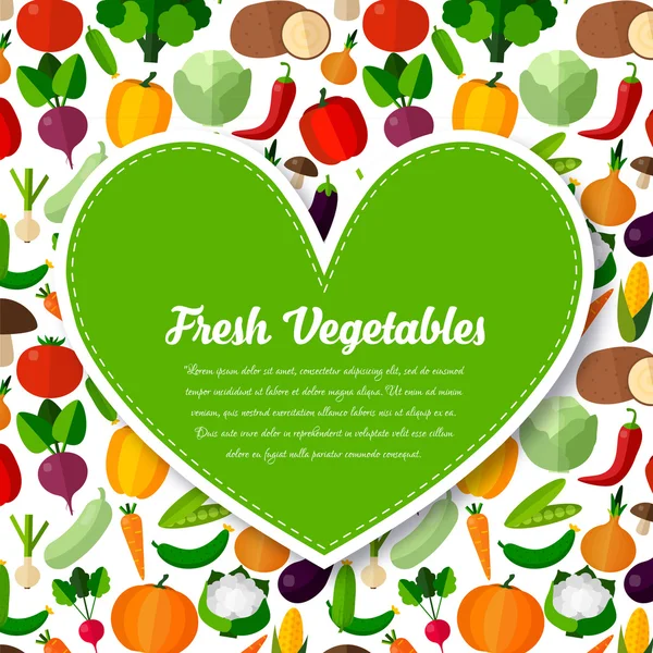 Fondo de verduras con corazón — Vector de stock