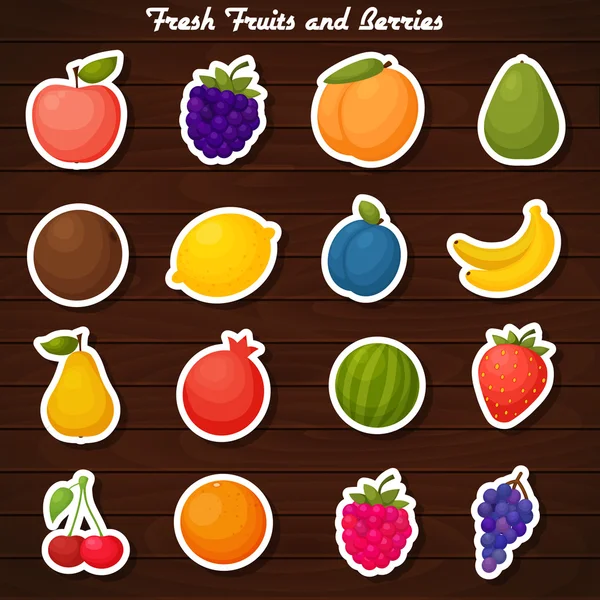 Sada ikon samolepky ovoce. Stock Ilustrace