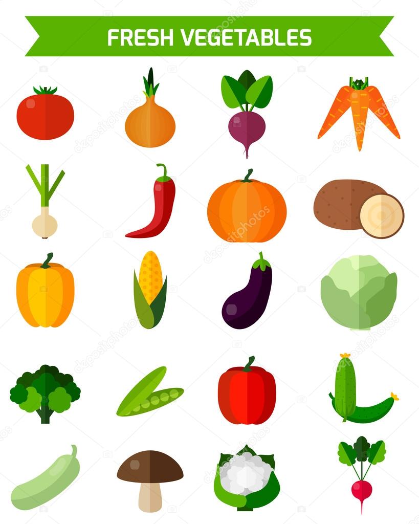 Fresh vegetables icons set. 