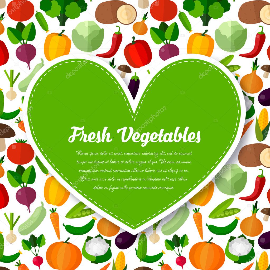Vegetables background with heart