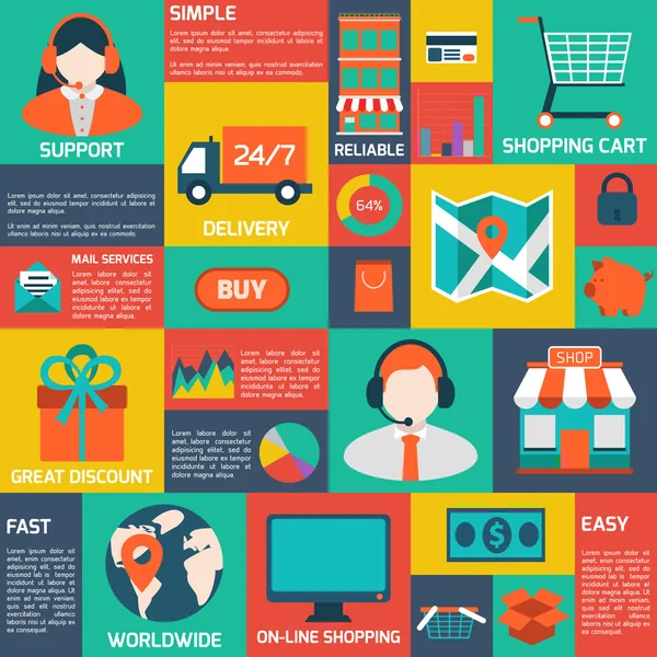 Infografica moderna dello shopping vettoriale piatto . — Vettoriale Stock