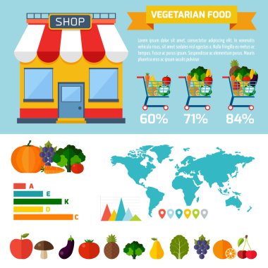Vejetaryen yiyecekler Infographic arka plan. 