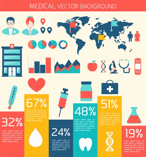 Infográficos de vetores planos médicos . —  Vetores de Stock