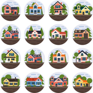 Modern düz vektör binalar set.