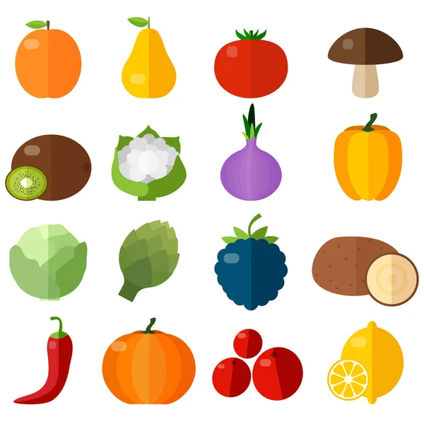 Conjunto de iconos planos de frutas y verduras frescas . — Vector de stock