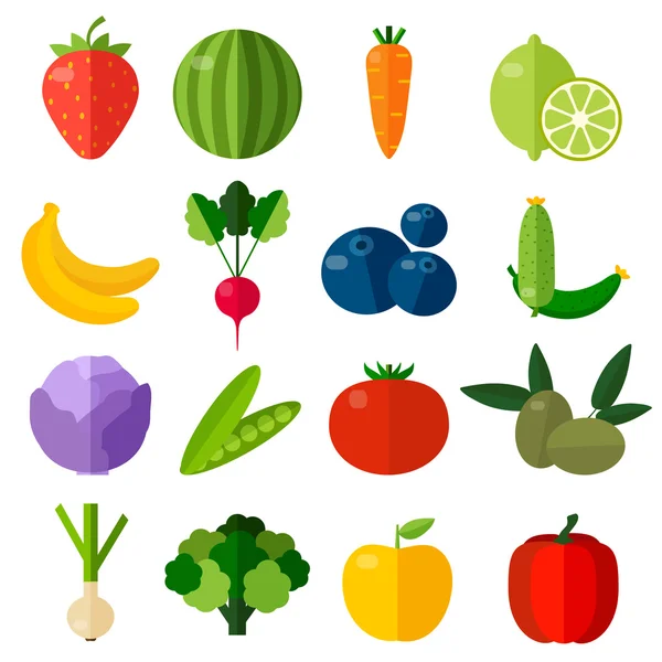 Conjunto de iconos planos de frutas y verduras frescas . — Vector de stock