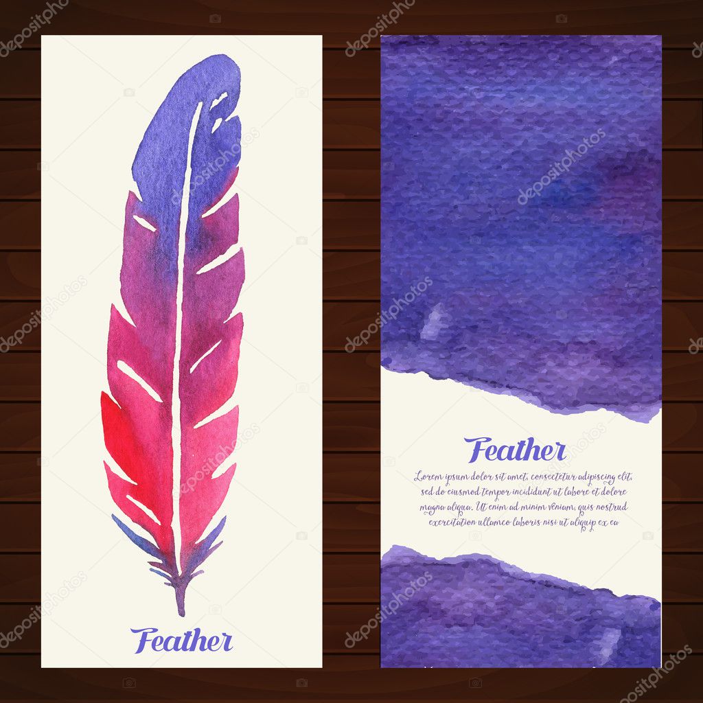 Elegant vector background with watercolor drawing feathers.