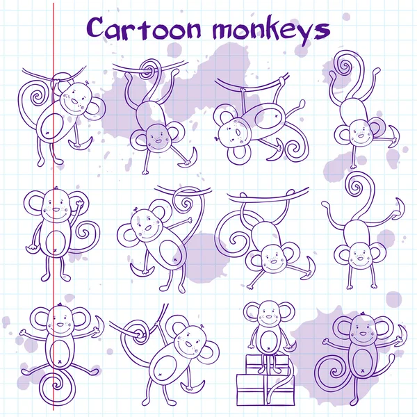 Coloring book with funny monkeys — Stock Vector