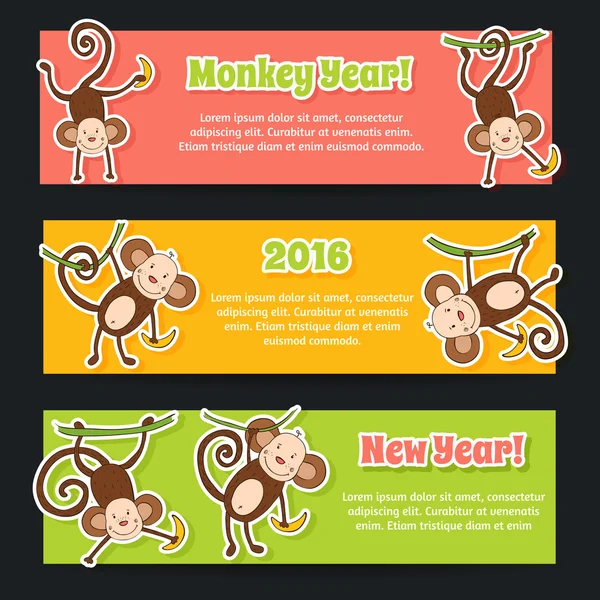 Banner impostato per Capodanno 2016, anno della Scimmia — Vettoriale Stock