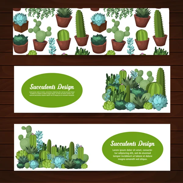 Bannières vectorielles succulentes mignonnes . — Image vectorielle