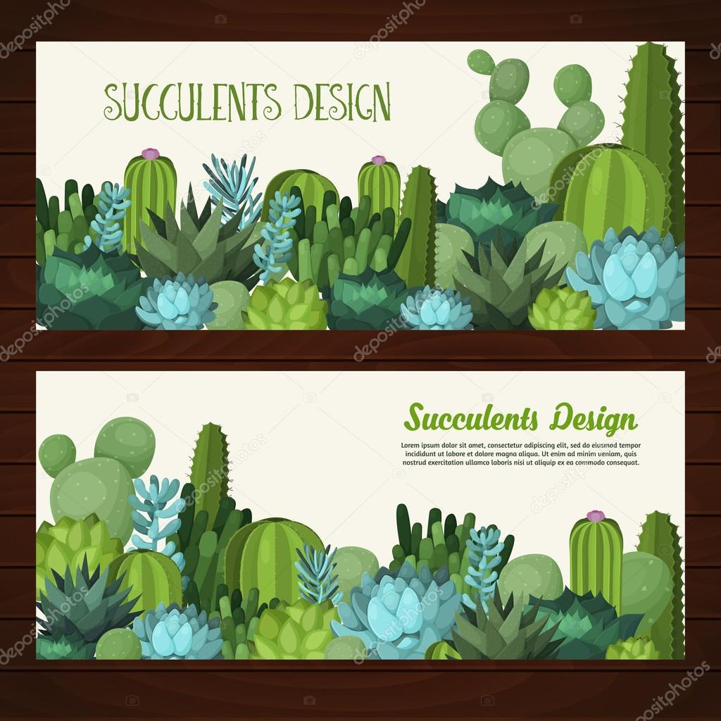 Cute succulent vector banners.