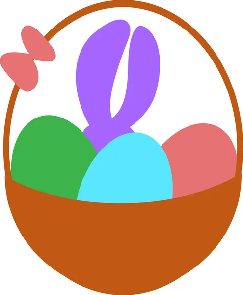Easter basket with eggs and bunny flat — Stock Vector