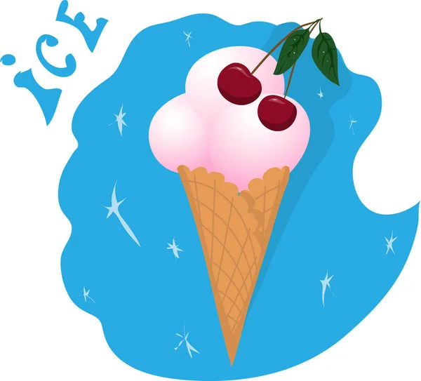 Zmrzlina ve vaflovacím šálku s jahodami — Stockový vektor