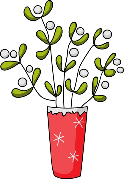 Florero con muérdago, regalo de año nuevo, Navidad — Vector de stock