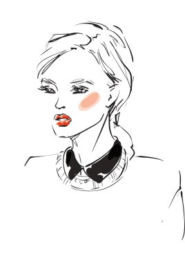 Genç model kırmızı dudaklar ile