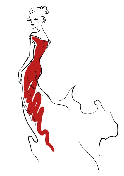 Mulher em um vestido vermelho longo —  Vetores de Stock