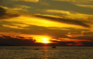 Güzel, canlı altın, sarı deniz batımında kahverengi renkler.