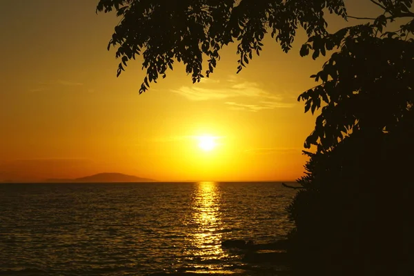 Hermoso Fondo Natural Con Puesta Sol Escénica Playa Con Silueta — Foto de Stock