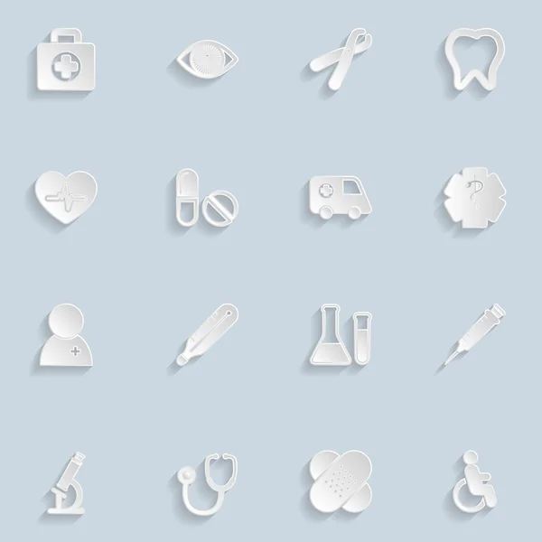 Paper Medical Icons Set — Stock Vector