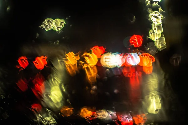 Natural Bokeh Headlights Cars Urban Traffic Rain — Stock Photo, Image