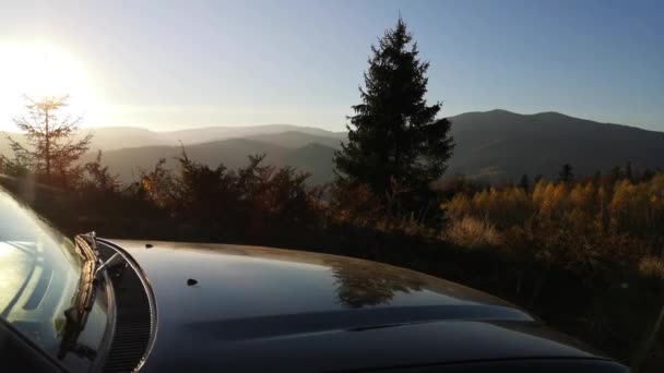 Suv Travels Autumn Carpathians — Stock Video