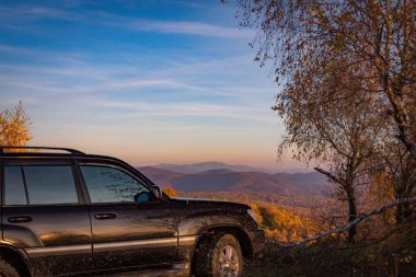 SUV sonbaharda Karpatlar 'da seyahat eder.