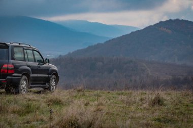 SUV sonbaharda Karpatlar 'da seyahat eder.