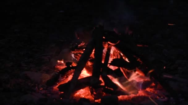 Noční Táborák Horské Řeky — Stock video