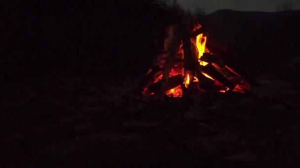 Noční Táborák Horské Řeky — Stock video