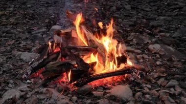 Dağ nehrinin yanında şenlik ateşi