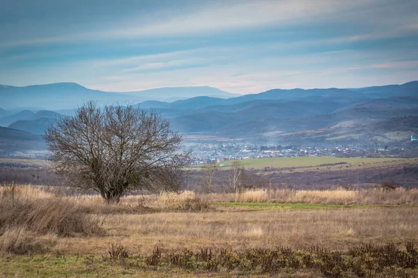 Peisaj Rural Munți Timpul Iernii — Fotografie, imagine de stoc