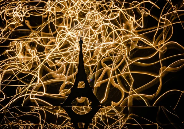 Light Drawing Outline Eiffel Tower — Stock Photo, Image