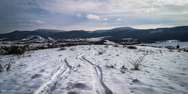 Paisagem Inverno Cárpatos Pôr Sol — Fotografia de Stock