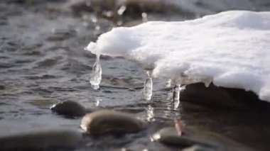 Kış manzarası dağ nehri güneşli bir gün
