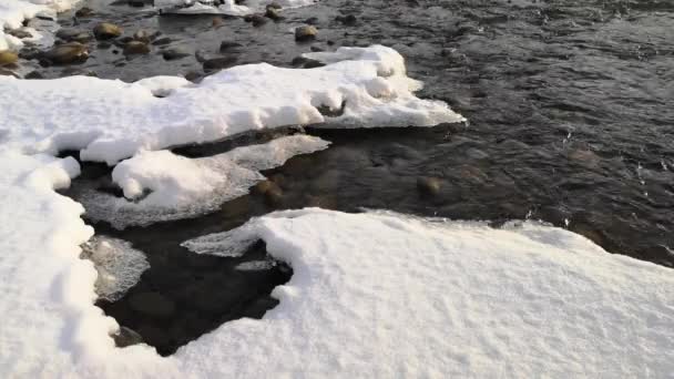 Paysage Hiver Rivière Montagne Ensoleillé Dans Après Midi — Video