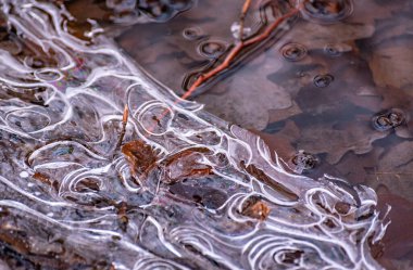 Donmuş bir göldeki desenli buz