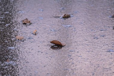 Donmuş bir göldeki desenli buz