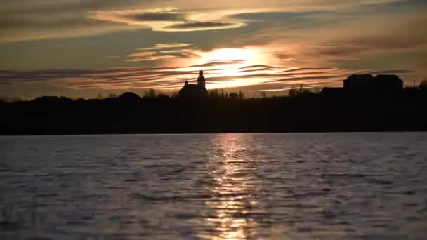 Lapso Tempo Belo Pôr Sol Primavera Lago — Vídeo de Stock