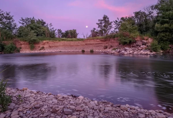 Peisajul Noapte Râului Munte Lună Plină — Fotografie, imagine de stoc