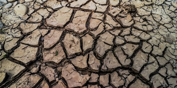 Terra Rachada Seca Margem Rio Montanha — Fotografia de Stock