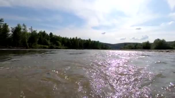 Bir Yaz Akşamı Akan Bir Dağ Nehrinin Manzarası — Stok video