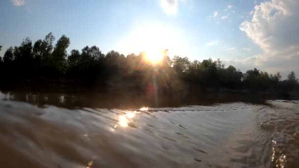 Letni Krajobraz Górskiej Rzeki Zachodzie Słońca — Wideo stockowe