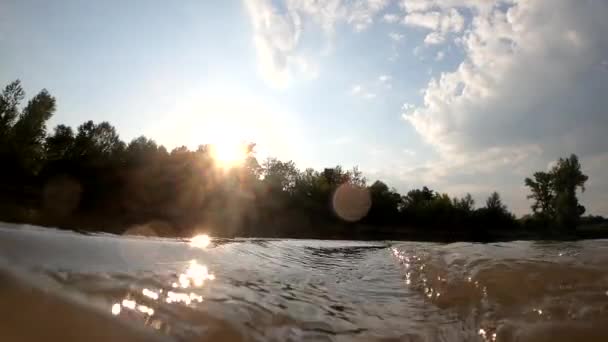 Summer Landscape Mountain River Sunset Hour — Video Stock