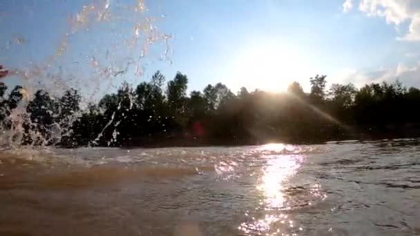 Splashing Rays Sun Mountain River — Video Stock