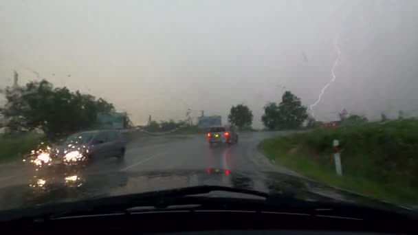 Relâmpago Durante Chuva Forte Centro Furacão — Vídeo de Stock