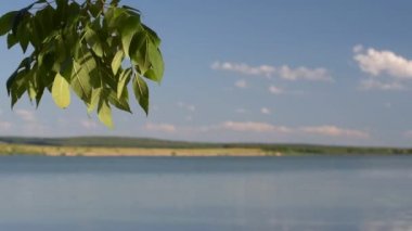 Gün batımından önce yaz gölü manzarası