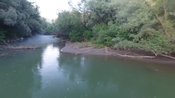 Riprese Aeree Del Fiume Montagna Estivo Nella Campagna Montuosa — Video Stock