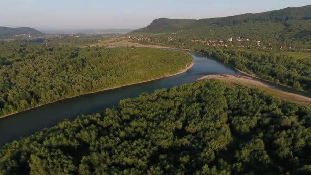 山間部の夏の川の空中映像 — ストック動画