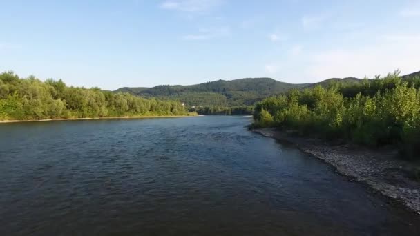 Filmagem Aérea Rio Montanha Verão Campo Montanhoso — Vídeo de Stock