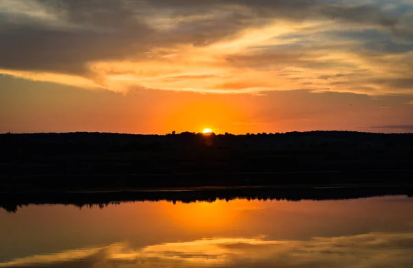 Paysage Nocturne Lac Été Heure Coucher Soleil — Photo